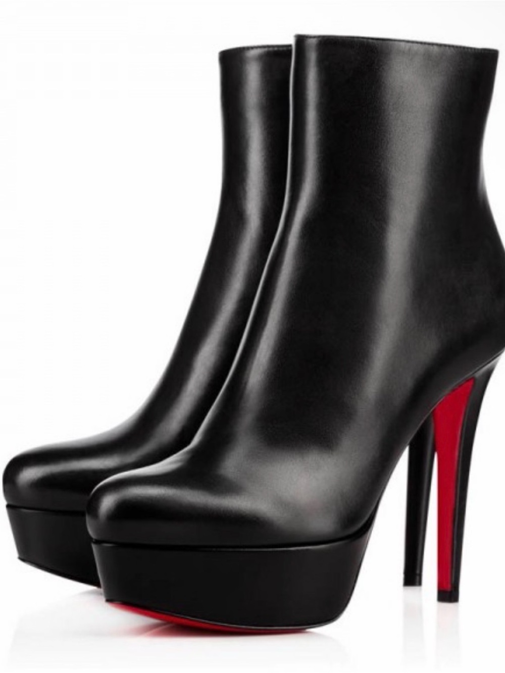 Christian Louboutin Black Leather Platform Ankle Boots with Red Sole
